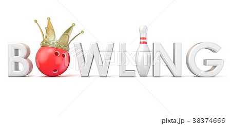 Word BOWLING, crown, bowling, ball and pin 3D Word BOWLING, crown, bowling, ball and pin 3D 38374666