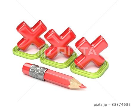 Three red incorrect check mark in green square 3D Three red incorrect check mark in green square 3D 38374682