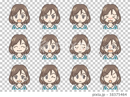 -Young woman facial expression variations 38375464