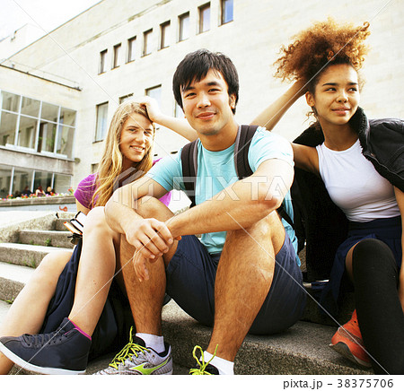 cute group of teenages at the building of cute group of teenages at the building of 38375706