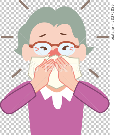 鼻をかむシニア女性 38375859