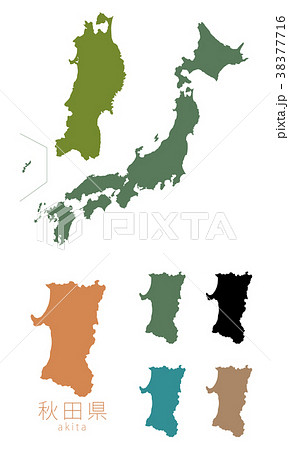 日本地図 都道府県 秋田のイラスト素材