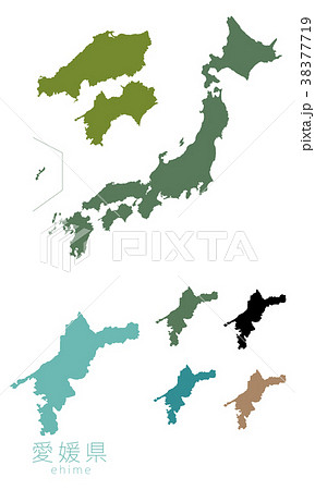 日本地図 都道府県 愛媛のイラスト素材