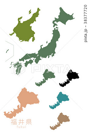 日本地図 都道府県 福井のイラスト素材 3777