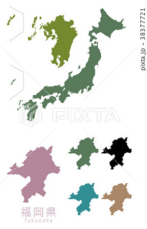 日本地図 都道府県 福岡のイラスト素材