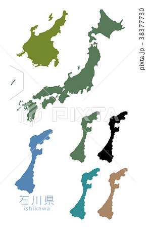 日本地図 都道府県 石川のイラスト素材