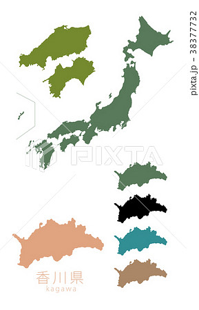 日本地図 都道府県 香川のイラスト素材