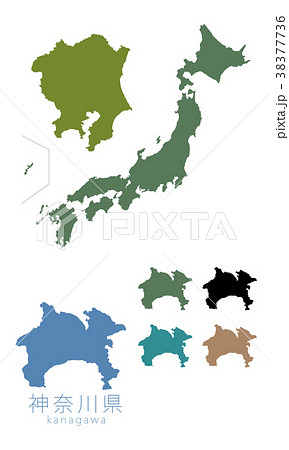 日本地図 都道府県 神奈川のイラスト素材