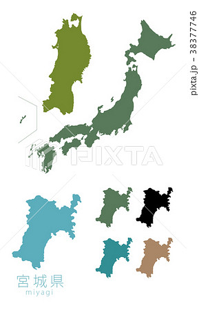 日本地図 都道府県 宮城のイラスト素材