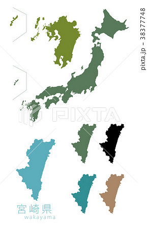 日本地図 都道府県 宮崎のイラスト素材