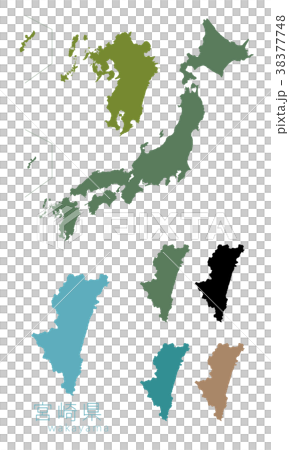 日本地図 都道府県 宮崎のイラスト素材