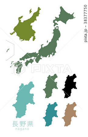 日本地図 都道府県 長野のイラスト素材