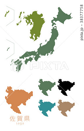 日本地図 都道府県 佐賀のイラスト素材