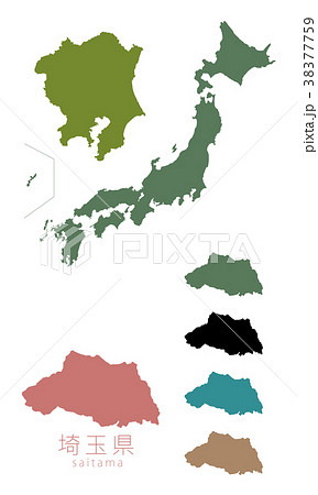 日本地図 都道府県 埼玉のイラスト素材