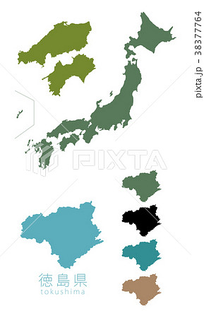 日本地図 都道府県 徳島のイラスト素材