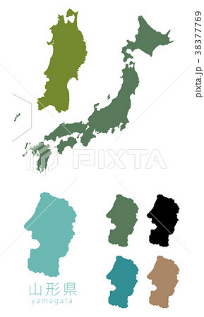 日本地図 都道府県 山形のイラスト素材