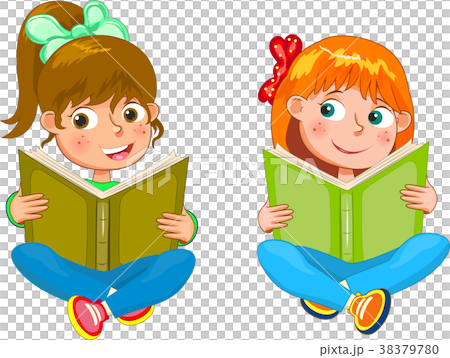 插圖素材: two little happy girls read books