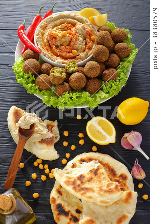 fried falafel balls with hummus and pita fried falafel balls with hummus and pita 38380579