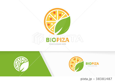 Vector pizza and leaf logo combination. Food and 38381487