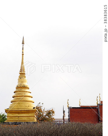 shiny golden buddhism stupa of THAI temple in NAN shiny golden buddhism stupa of THAI temple in NAN 38383615
