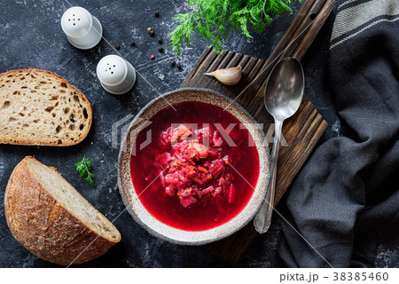 Ukrainian Borscht soup served with fresh dill 38385460
