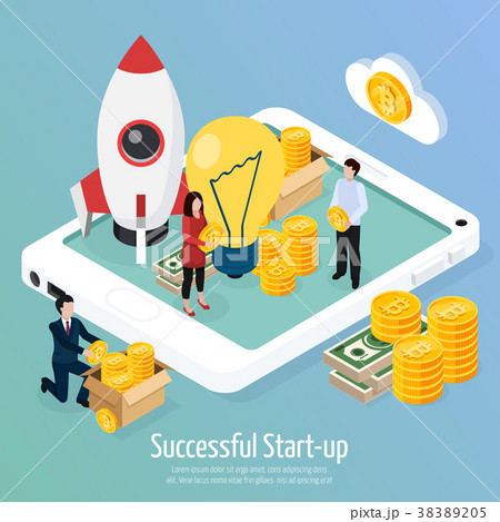 Cryptocurrency Successful Startup Isometric 38389205