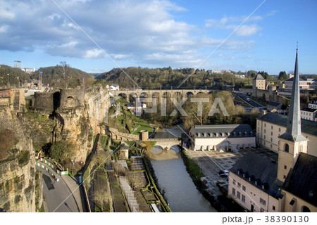 Alzette River and in Luxembourg City, Luxembourg 38390130