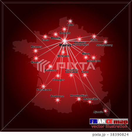Map of France with big cities in night. Vector. 38390824