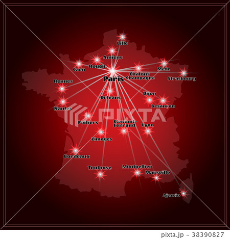 Map of France with big cities in night. 38390827