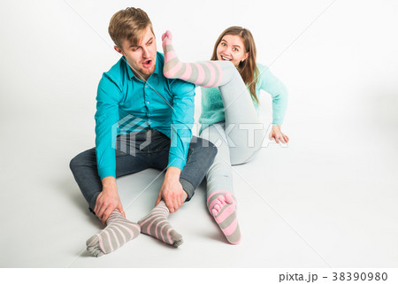 Happy couple having fun and fooling around. Joyful 38390980