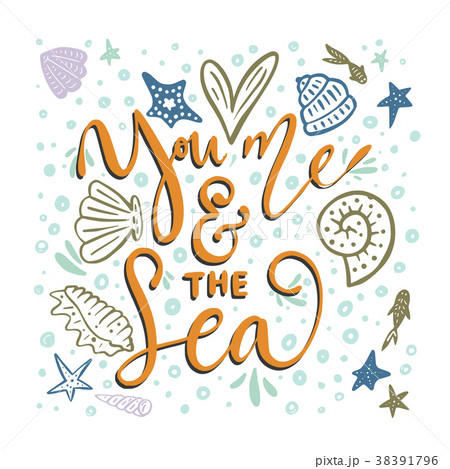 You, me and the sea. Vector card 38391796
