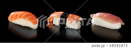 Sushi set on black. Sushi set on black. 38391873
