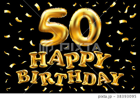 vector happy birthday 50th gold balloons confetti 38393095