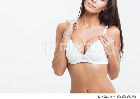 Girl with big Breasts in white underwear-照片素材（圖片
