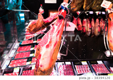 Europe, Catalonia, Spain. Jamon market in Central 38394120
