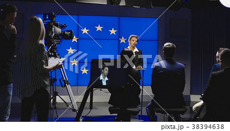 Female politician of EU having press conference Female politician of EU having press conference 38394638