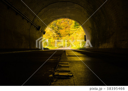 有峰林道のトンネルから見える紅葉 38395466