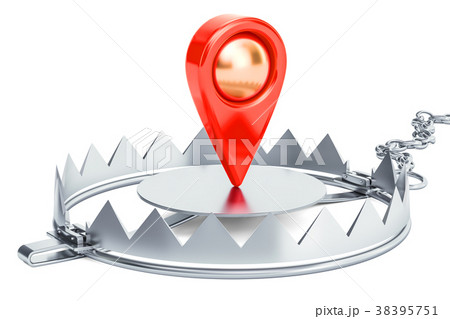 Bear Trap with map pointer, 3D rendering Bear Trap with map pointer, 3D rendering 38395751