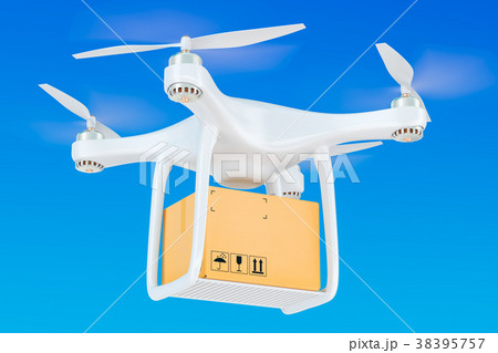 Delivery drone with a parcel in the blue sky 38395757