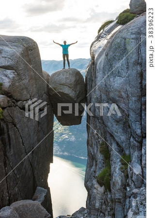 Woman on Kjeragbolten Travel in Norway 38396223