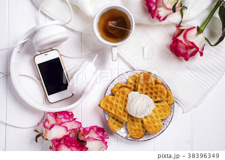 Morning breakfast with waffles, Morning breakfast with waffles, 38396349