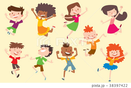 Happy vector children kids jumping poses cute Happy vector children kids jumping poses cute 38397422