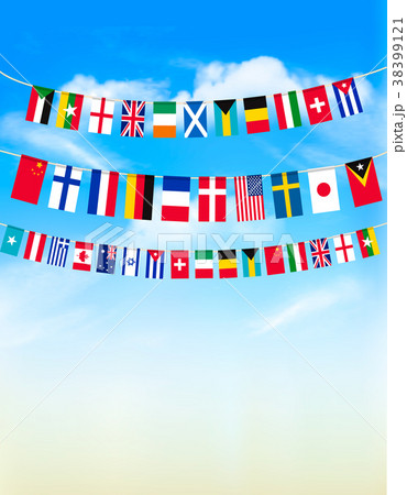 World bunting flags on blue sky.  38399121