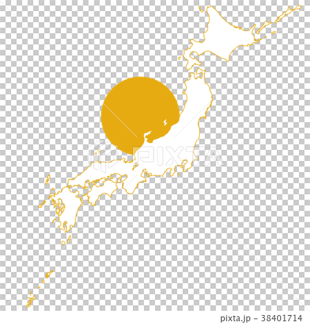 日の丸と金色日本列島地図 38401714