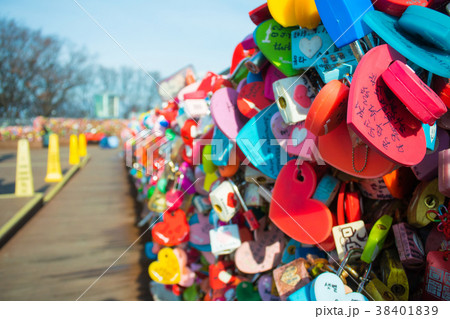 lovers hanging on N Seoul Tower with hand writing lovers hanging on N Seoul Tower with hand writing 38401839