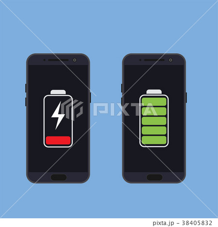 Two smartphones with energy level icons Two smartphones with energy level icons 38405832