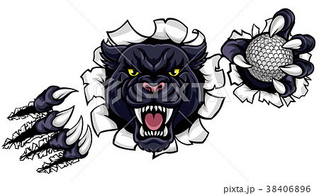 Black Panther Golf Mascot Breaking Background 38406896
