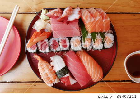 close up of sushi set, Japanese food close up of sushi set, Japanese food 38407211
