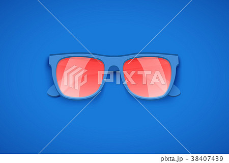 Blue sunglasses on blue background. Blue sunglasses on blue background. 38407439