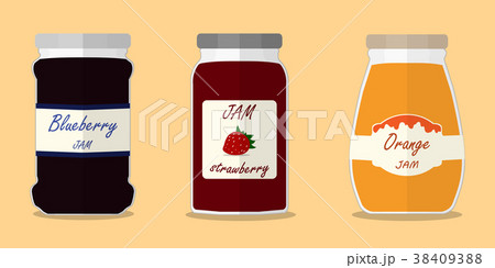 strawberry jam ,blackberry jam ,orange jam label f 38409388